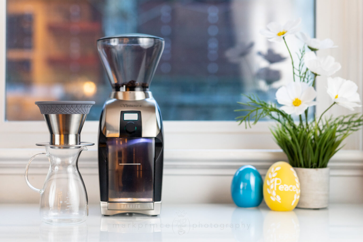 The Virtuoso+ with the Espro Bloom - the latest default brewer we use to test grinders.