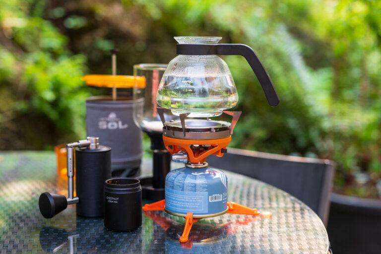 The Hario ECS works fine on stovetops, portable butane stoves, and camp stoves like the Jetboil