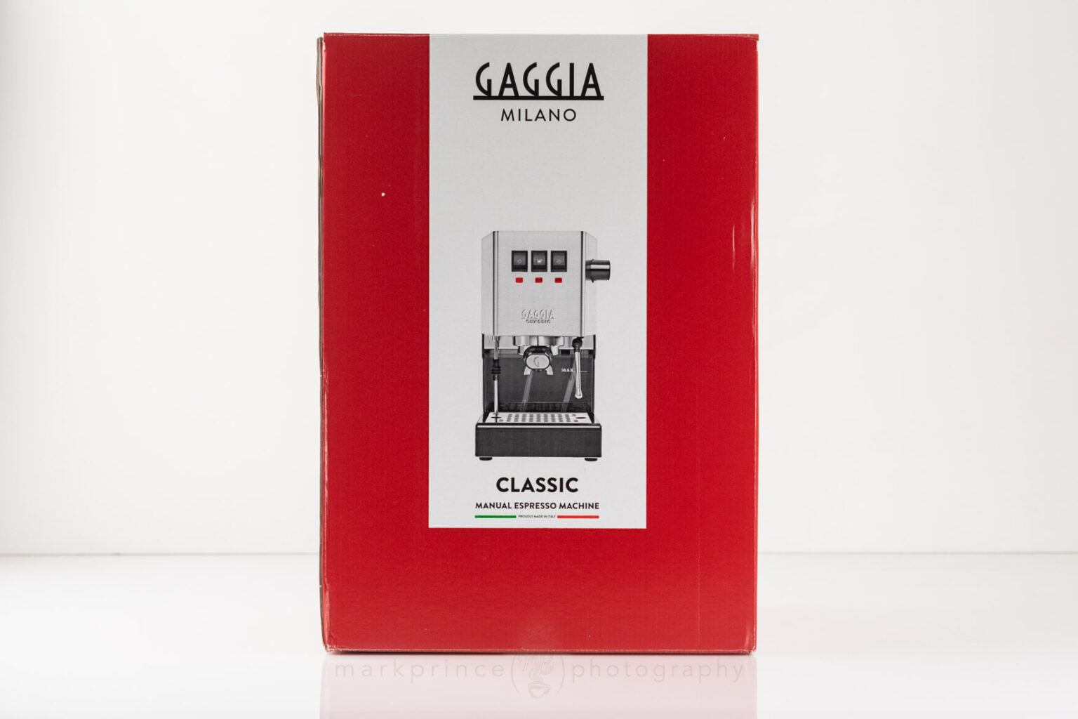 The front of the Gaggia Classic Evo Pro retail shelf box.