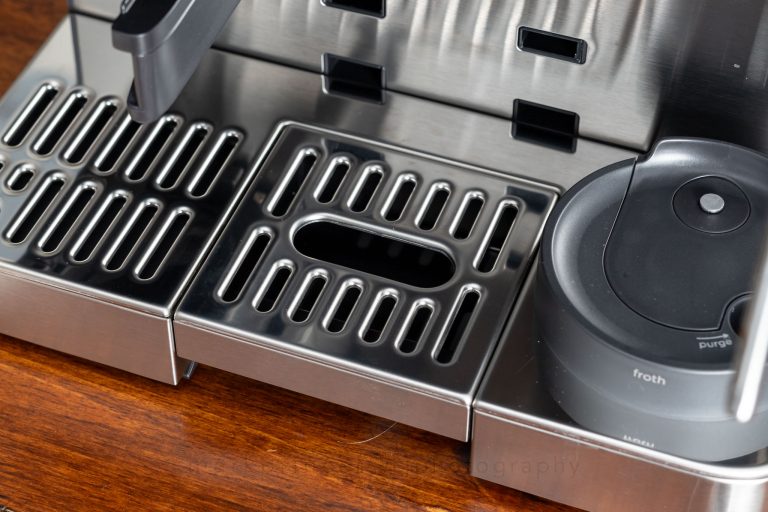 The drip tray in place, on the Luxe Cafe Machine